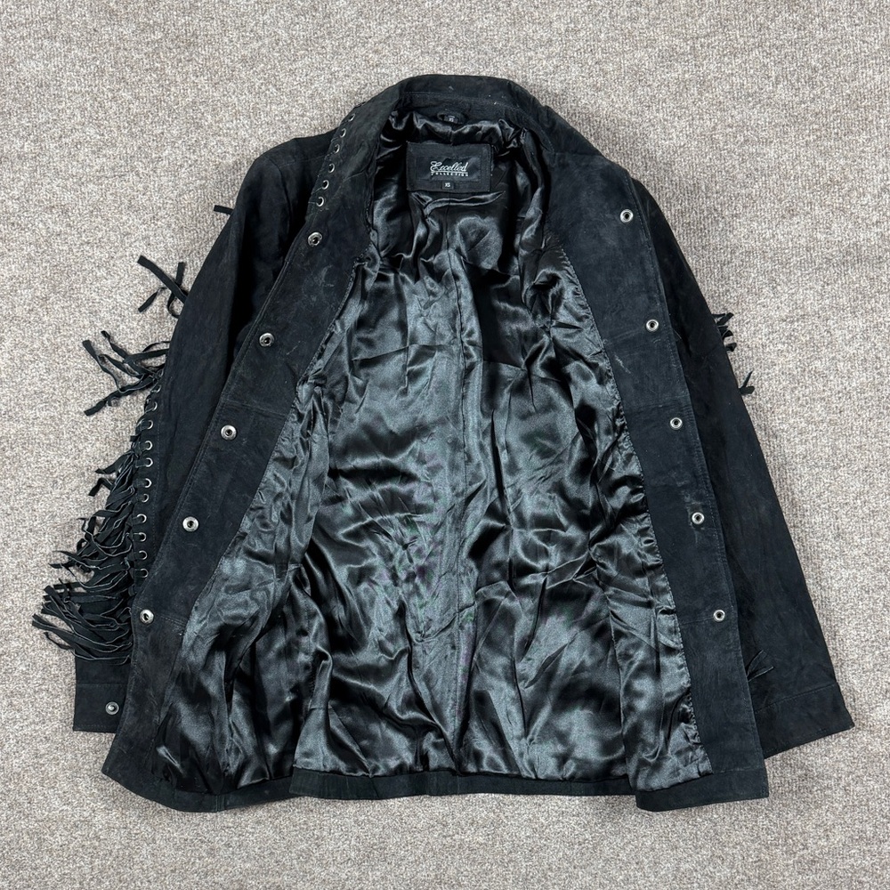 Vintage Excelled Collection Black Suede Leather Western Fringe Jacket Women’s XS - Picture 6 of 13